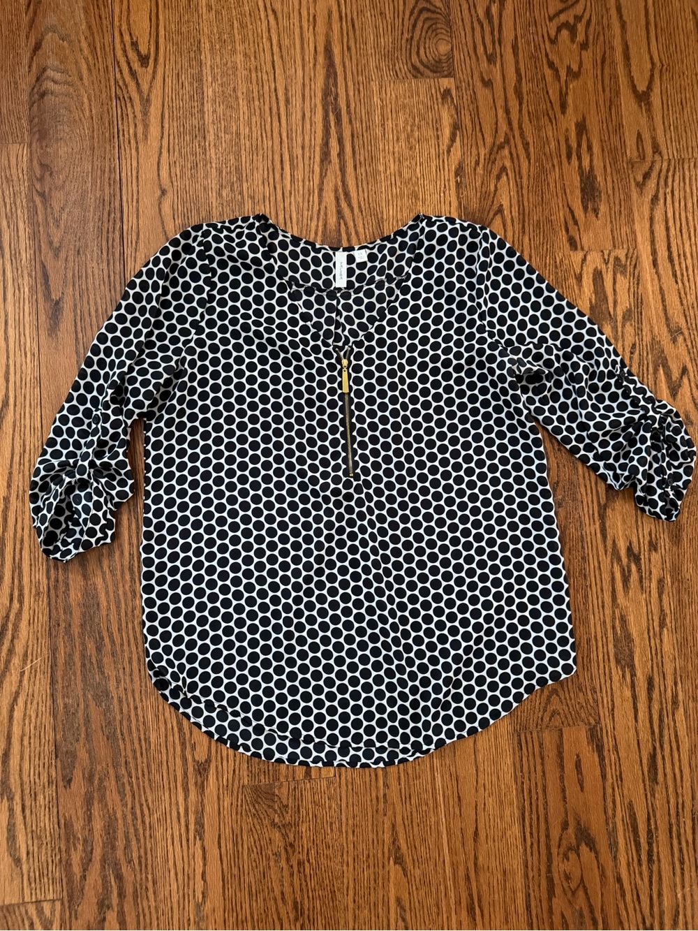 Tacera Black and White Polka Dot Zip-Front Blouse